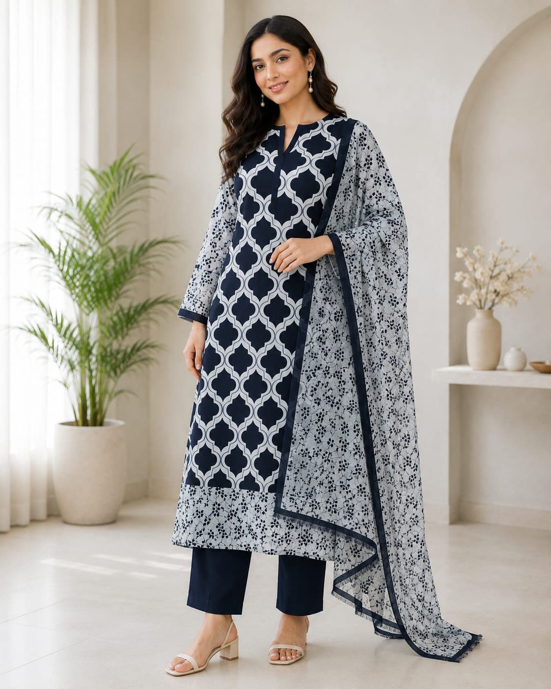 Black & White Print Lawn 3PC - Regalia