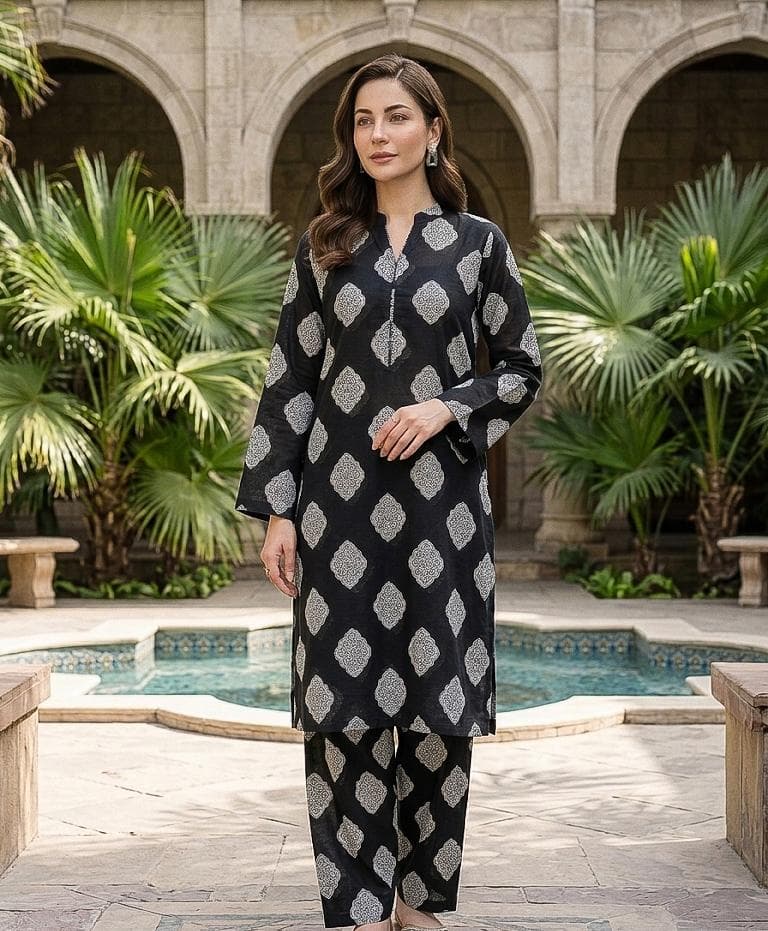 Black & White Allover Printed 2PC