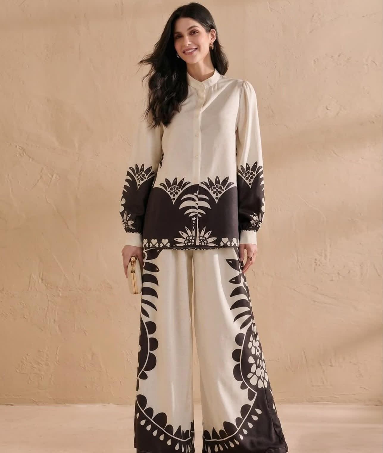Dananeer Tropical Palm Black Silk Suit