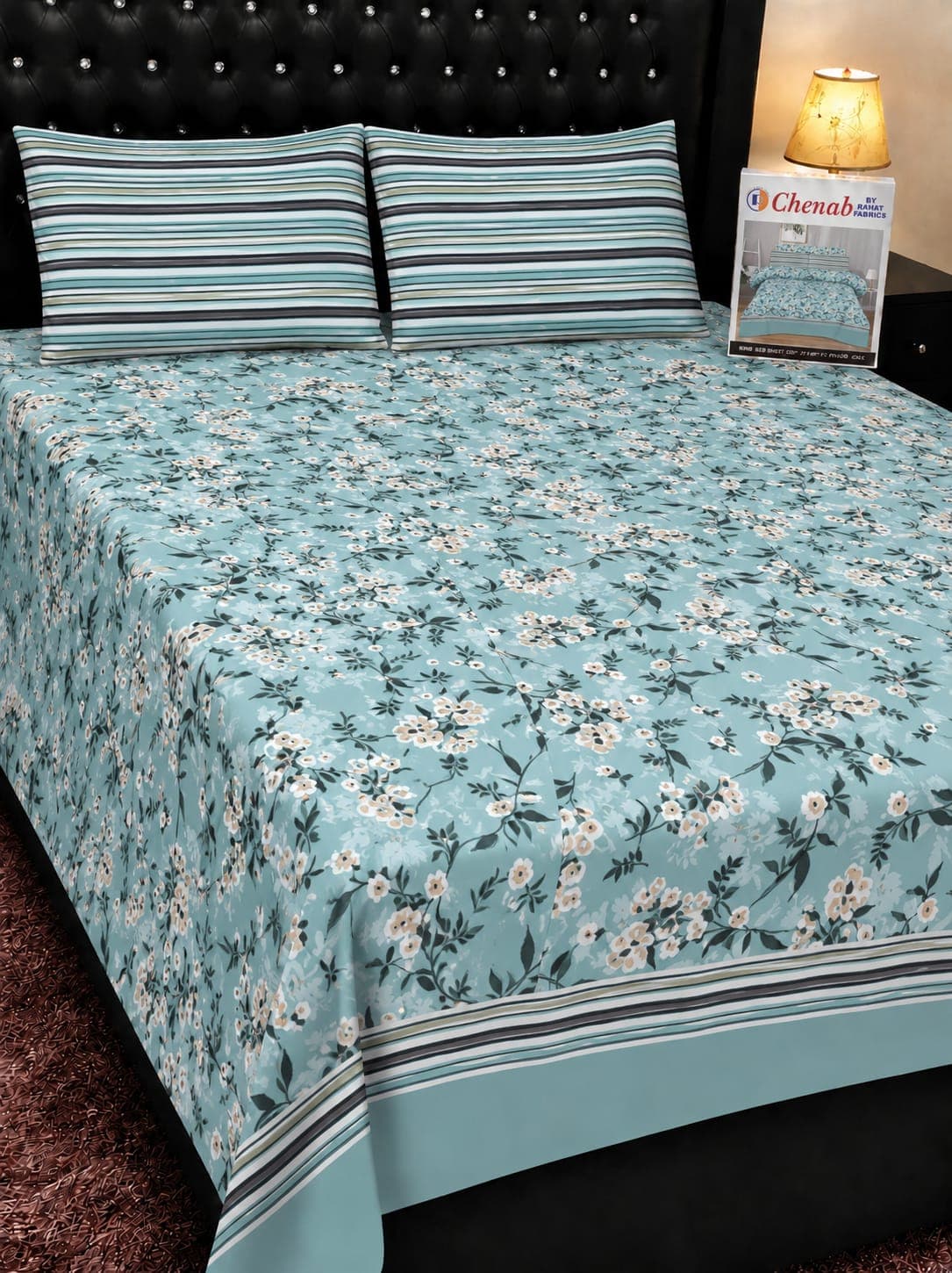 Chenab Fabrics Aqua Blossom Cotton Bedsheet Set