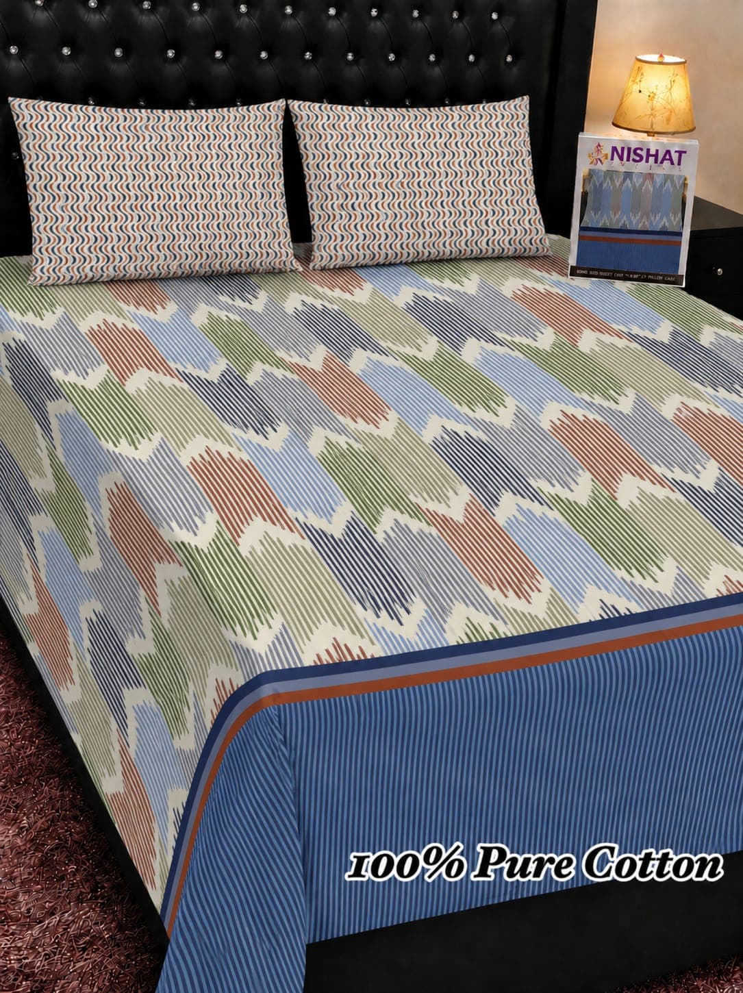Nishat Linen Blue Chevron Cotton Bedsheet Set