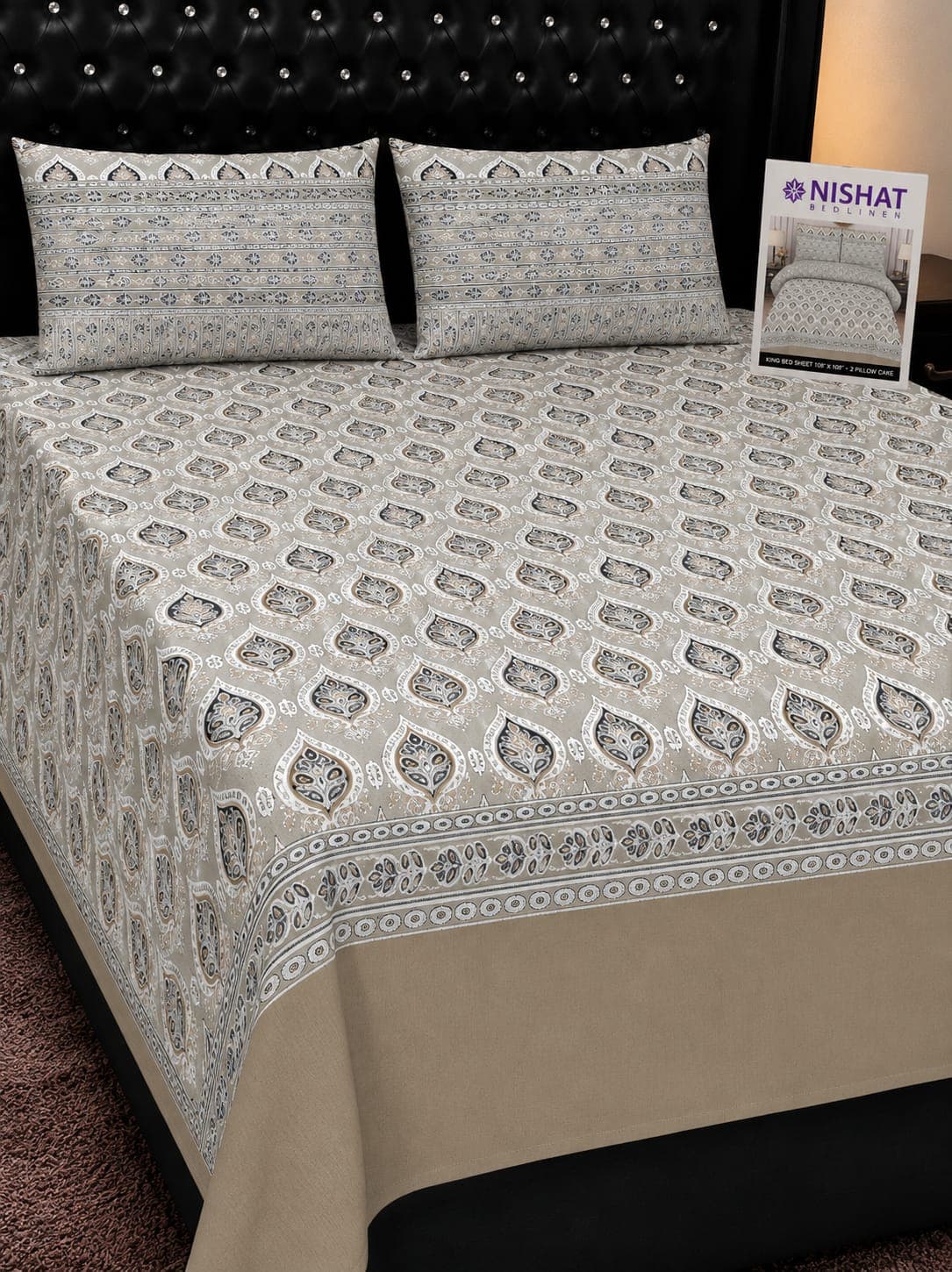 Nishat Linen Grey Paisley Cotton Bedsheet Set