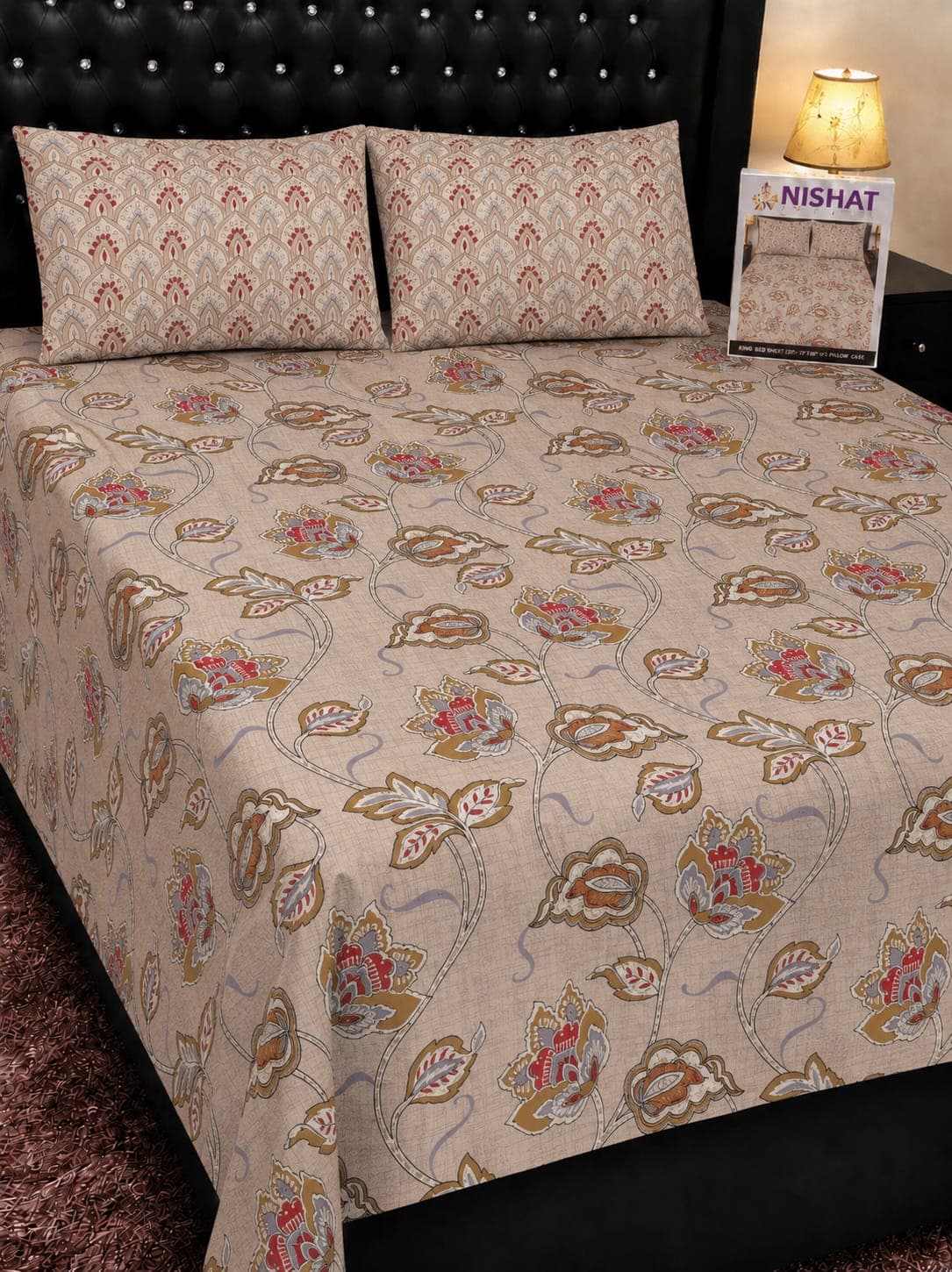Nishat Linen Cream Arch Floral Bedsheet Set