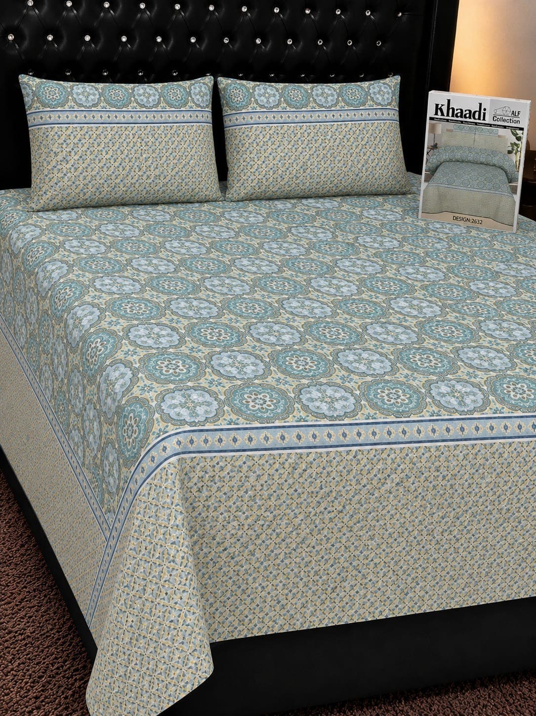Khaadi Teal Mosaic Tile Cotton Bedsheet Set