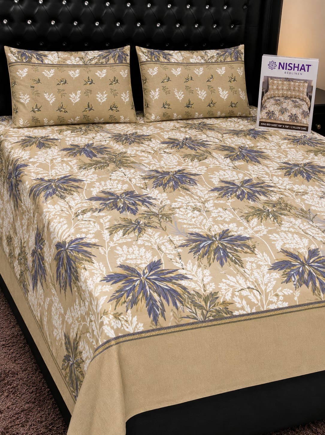 Nishat Linen Beige Palm Cotton Bedsheet Set