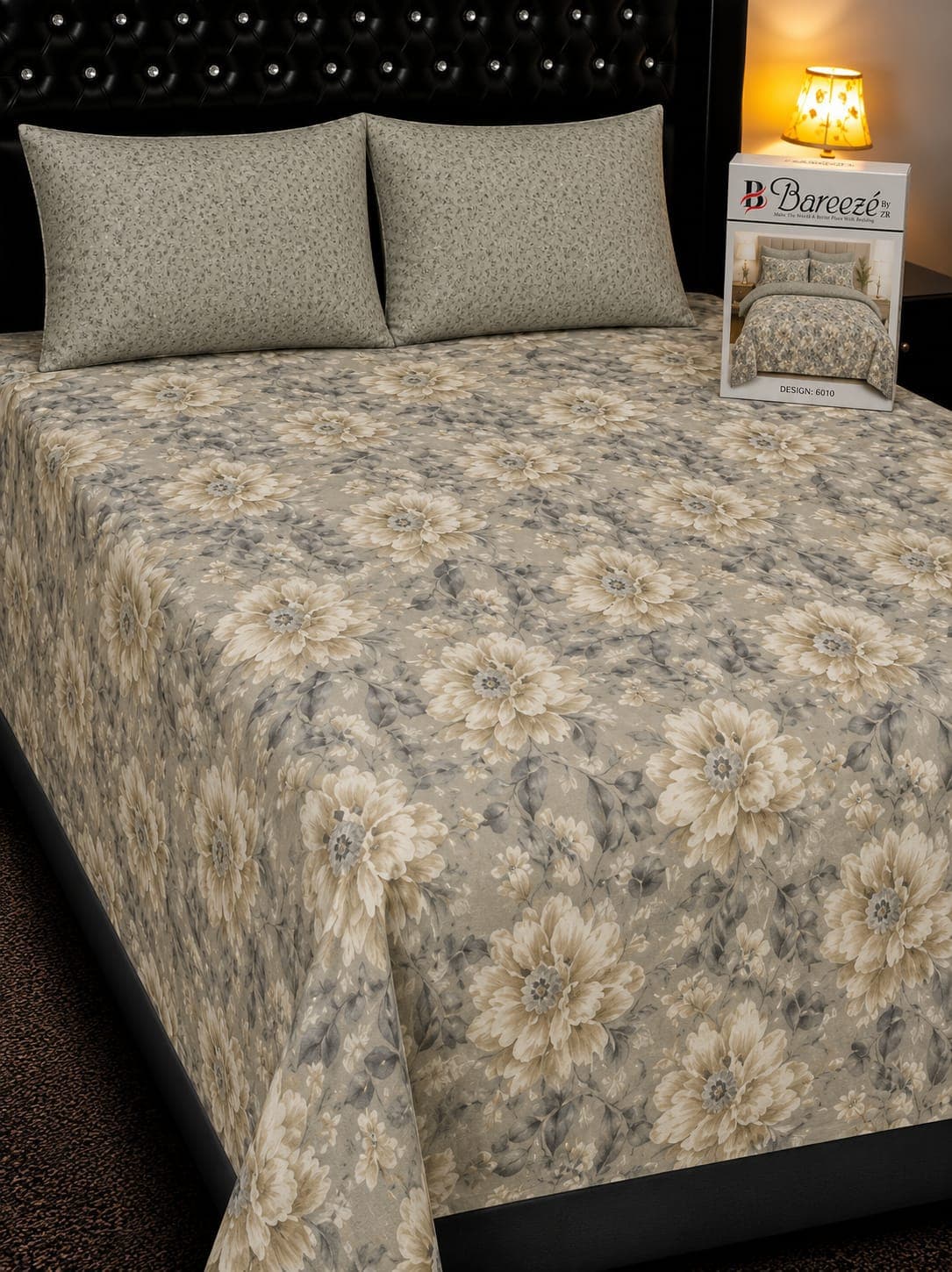 Bareeze Sage Green Dahlia Cotton Bedsheet Set