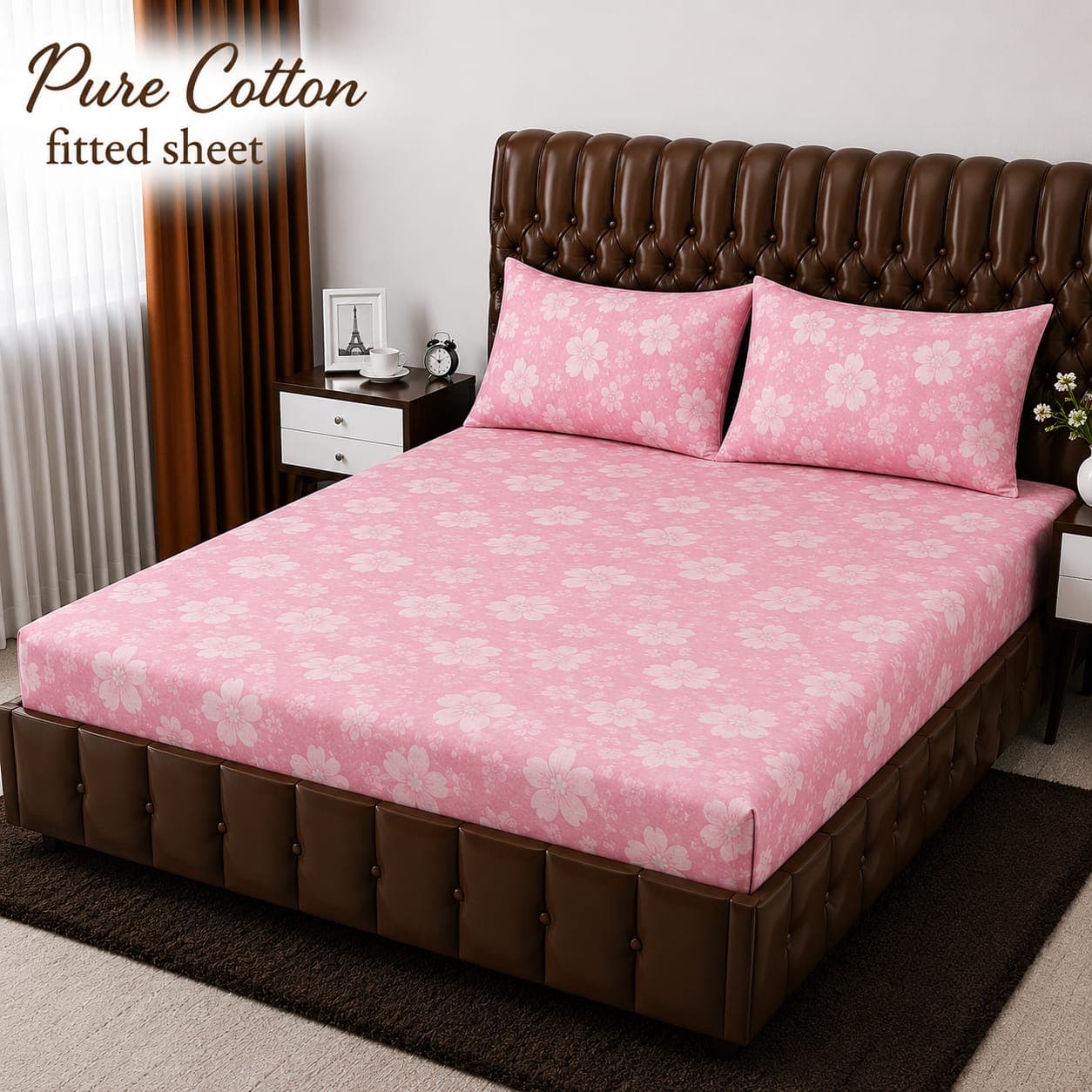 Pink Sakura Blossom Pure Cotton Fitted Bedsheet