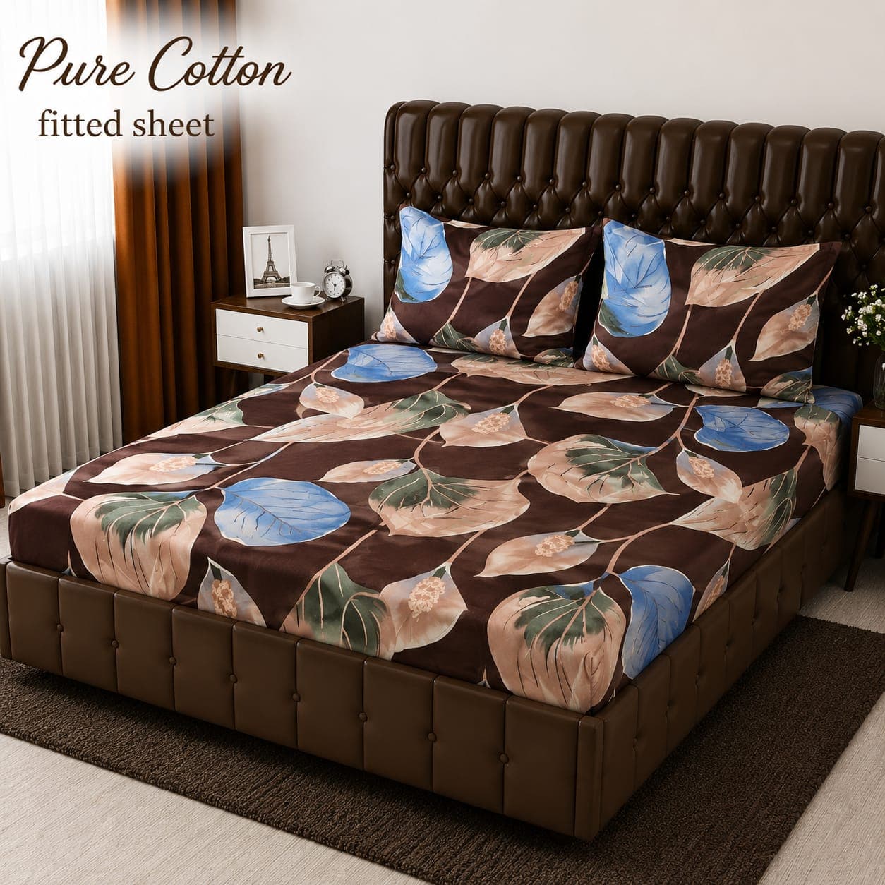Brown Autumn Leaves Pure Cotton Fitted Bedsheet