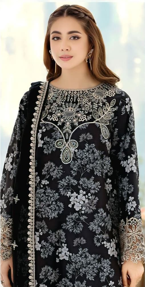 4 Side Lace Digital Print Lawn - Baroque