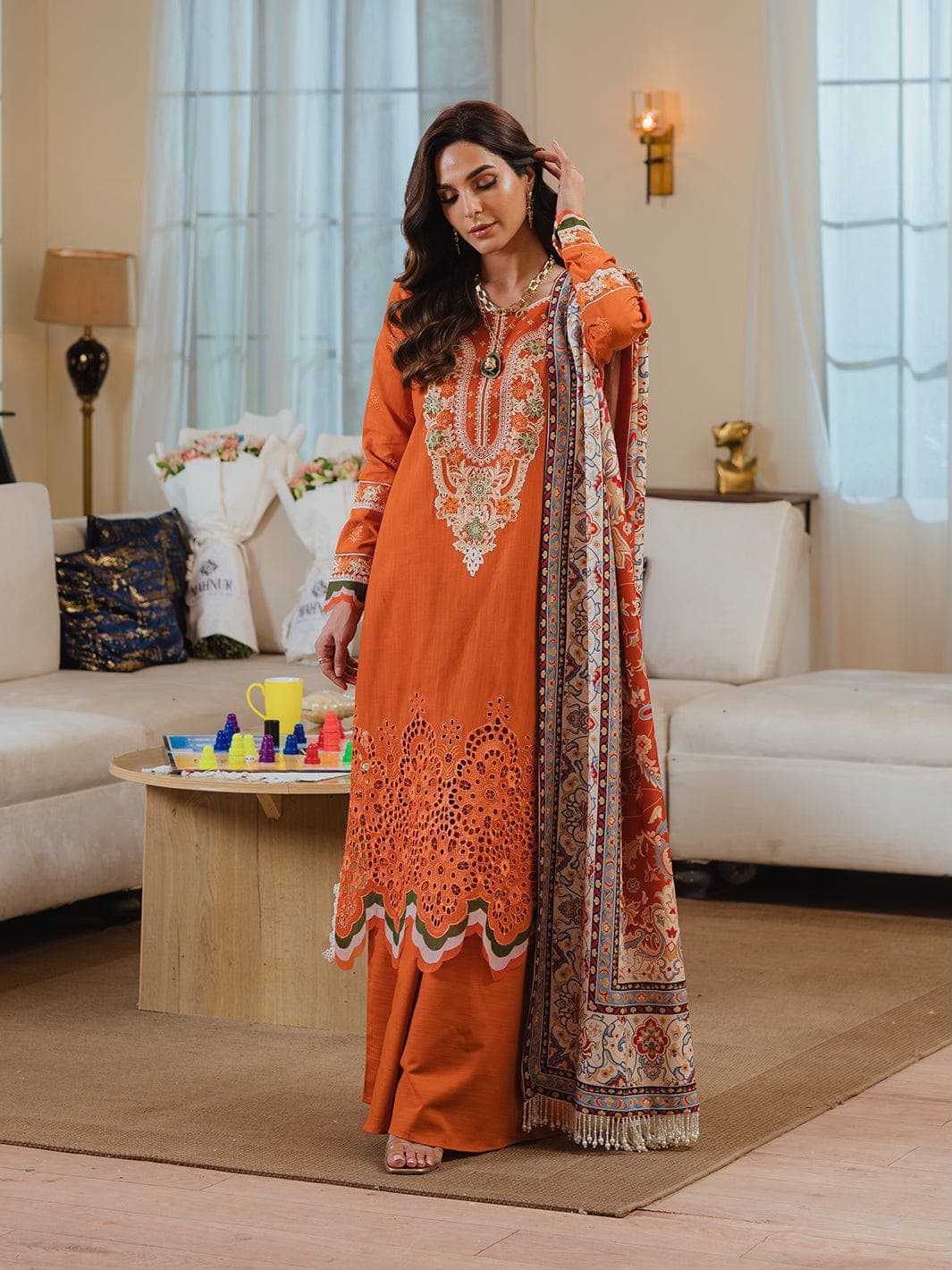 Multi-Head Embroidered Lawn 3PC - Maria B