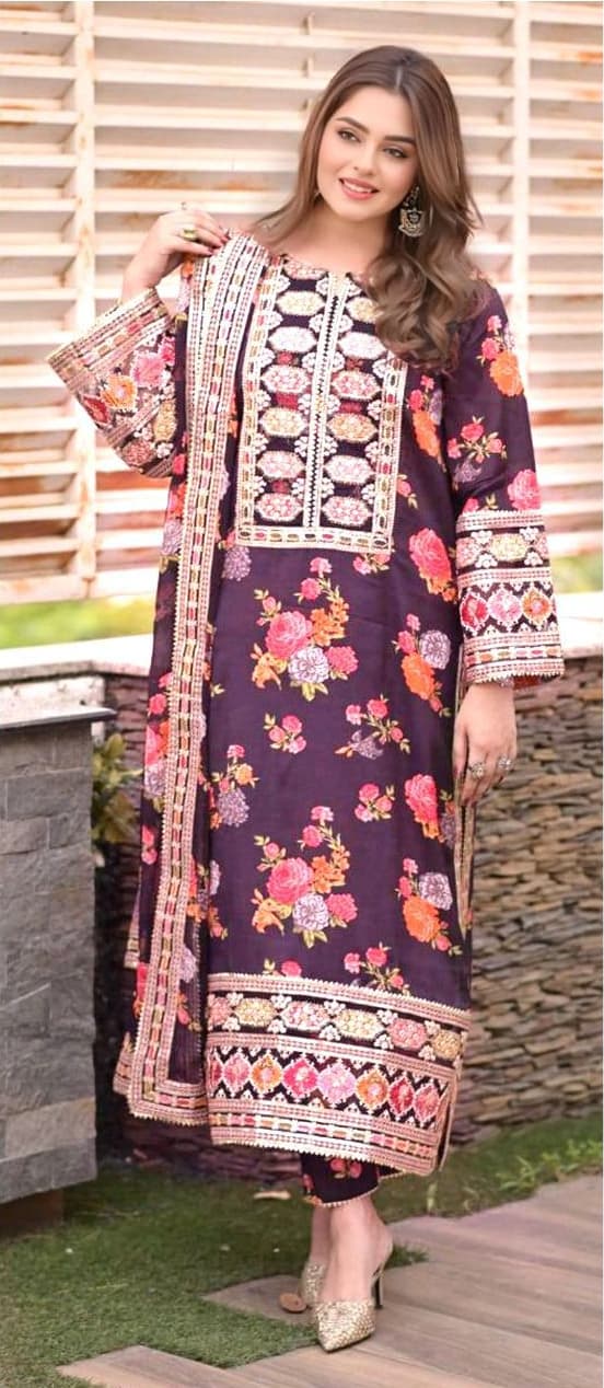 Floral Digital Print Airjet Lawn - Aneela's