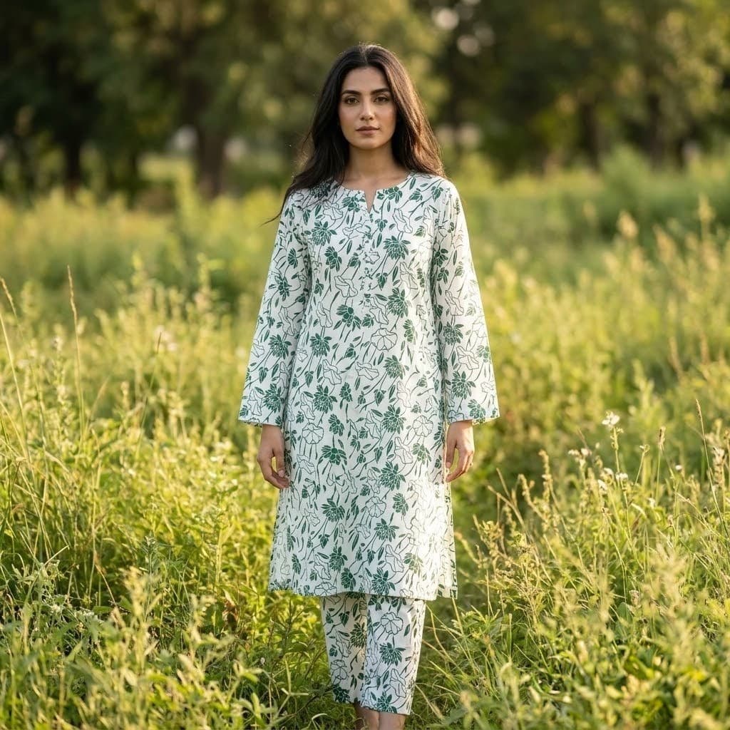 Saya Green Rose Floral Lawn 2Pc Unstitched