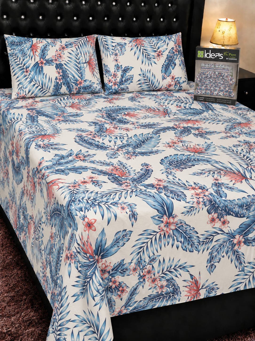 Ideas Blue Tropical Palm Cotton Bedsheet Set