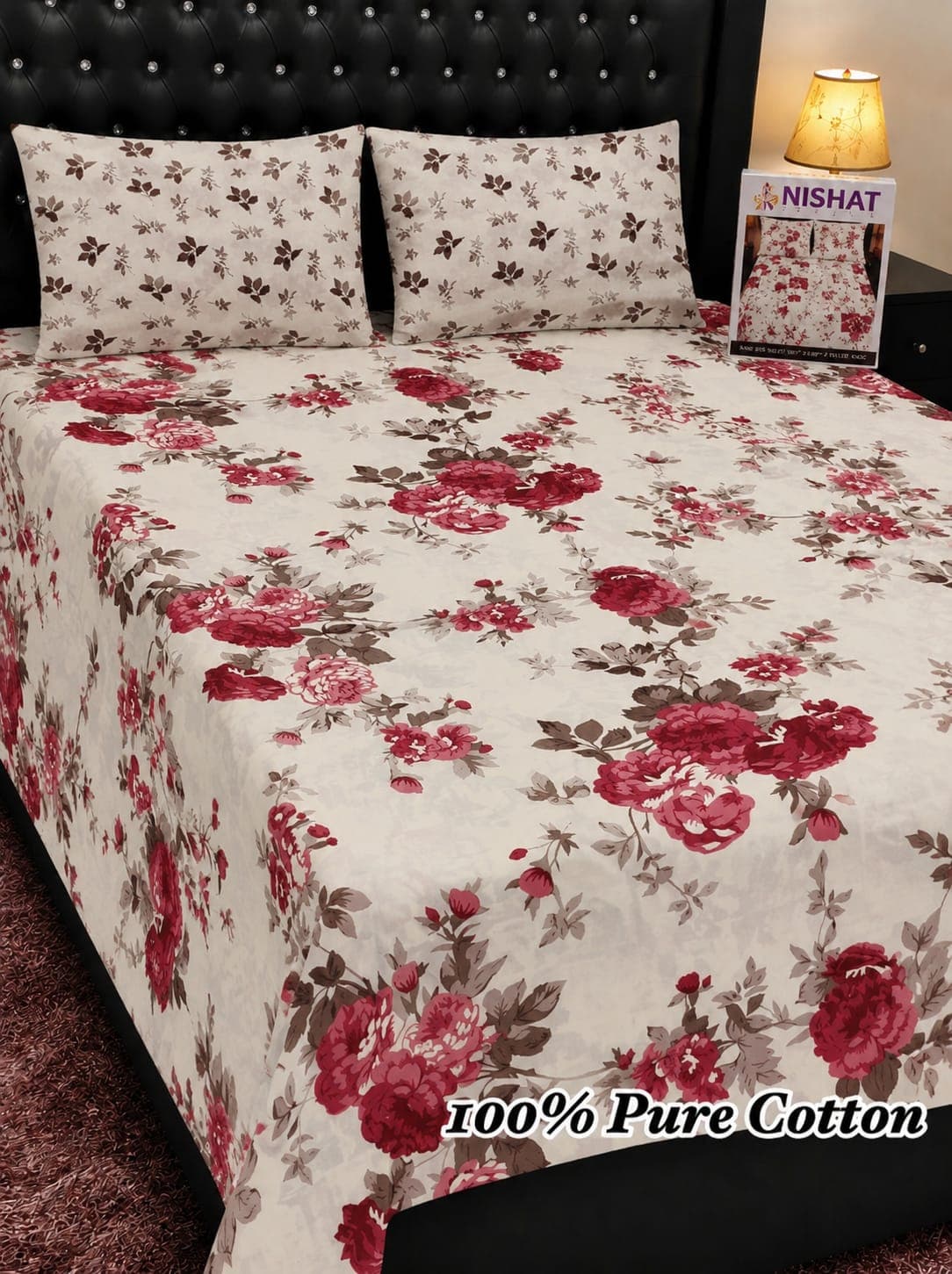 Nishat Linen Crimson Rose Cotton Bedsheet Set