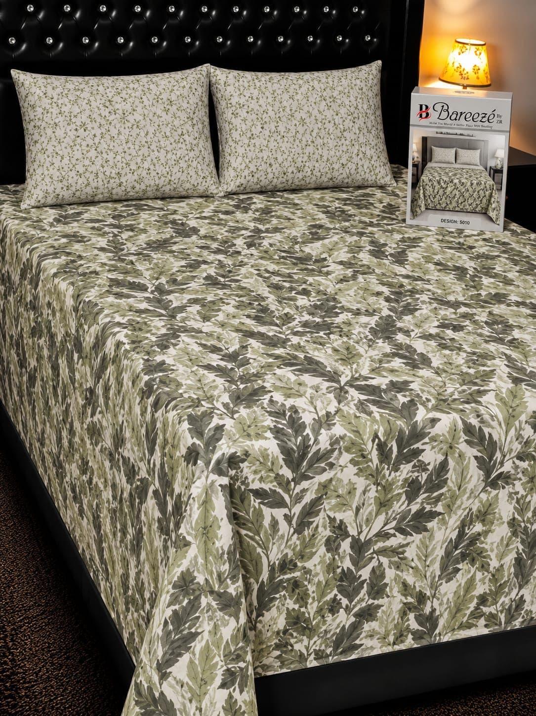 Bareeze Olive Green Leaf Cotton Bedsheet Set