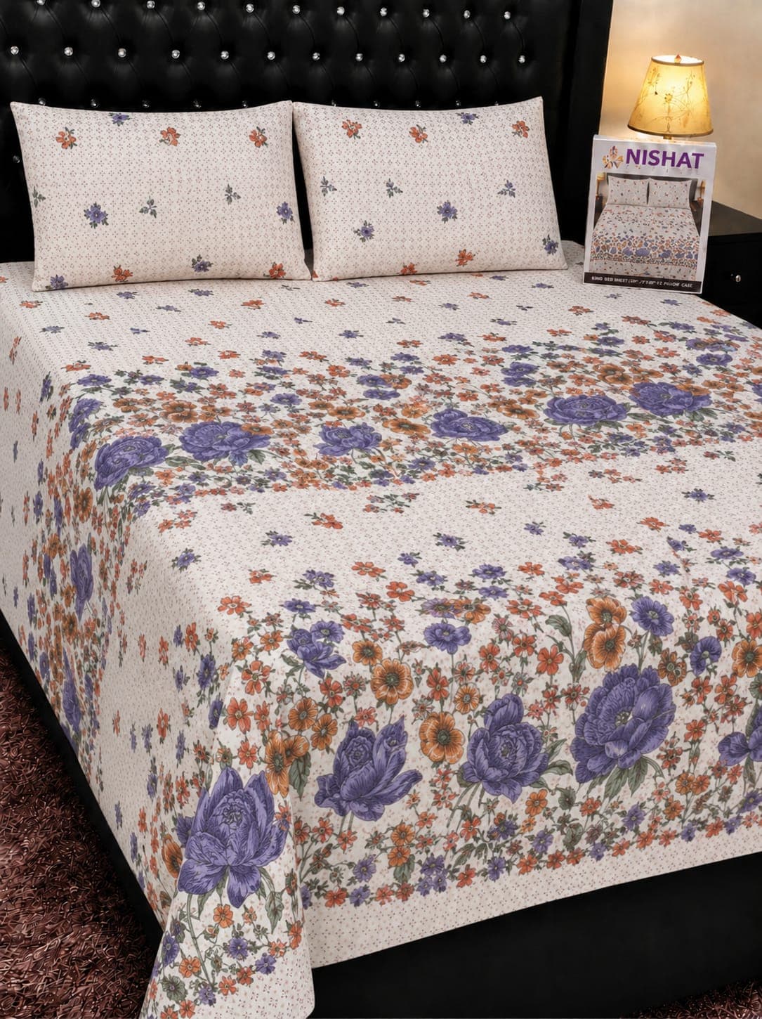 Nishat Linen Purple Rose Cotton Bedsheet Set
