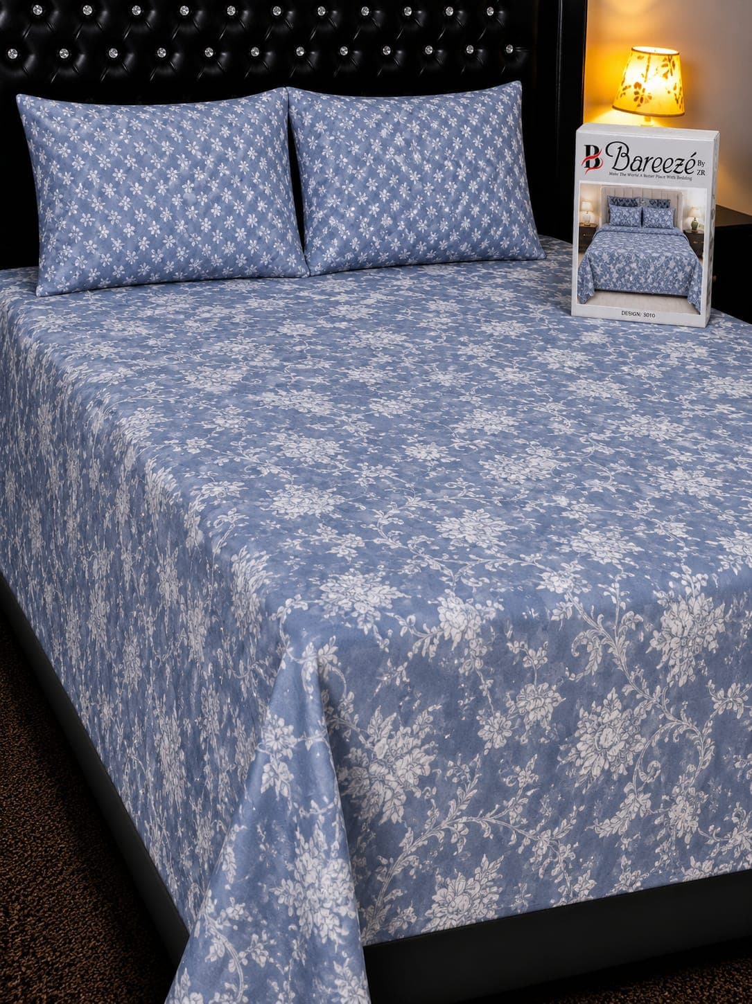 Bareeze Dusty Blue Damask Cotton Bedsheet Set
