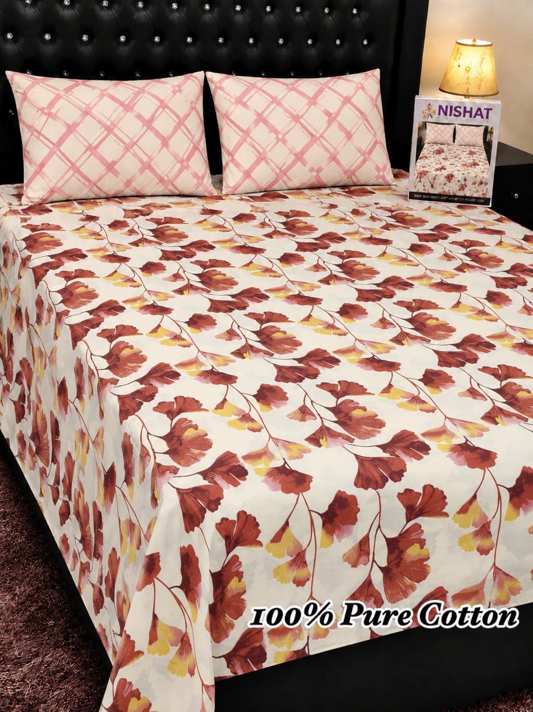 Nishat Linen Terracotta Ginkgo Bedsheet Set