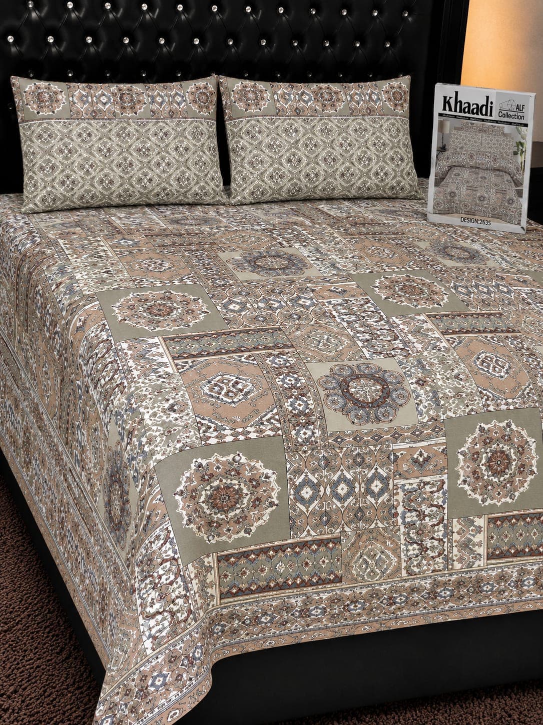 Khaadi Olive Ethnic Mosaic Cotton Bedsheet Set