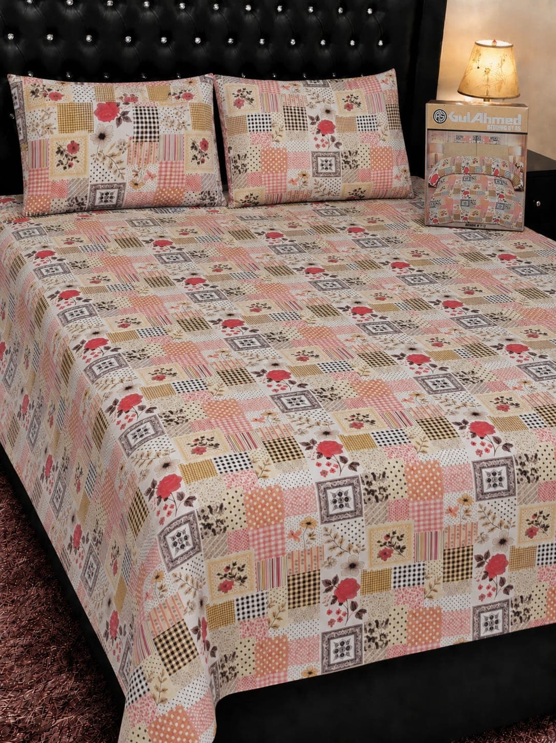 Gul Ahmed Peach Rose Quilt Cotton Bedsheet Set