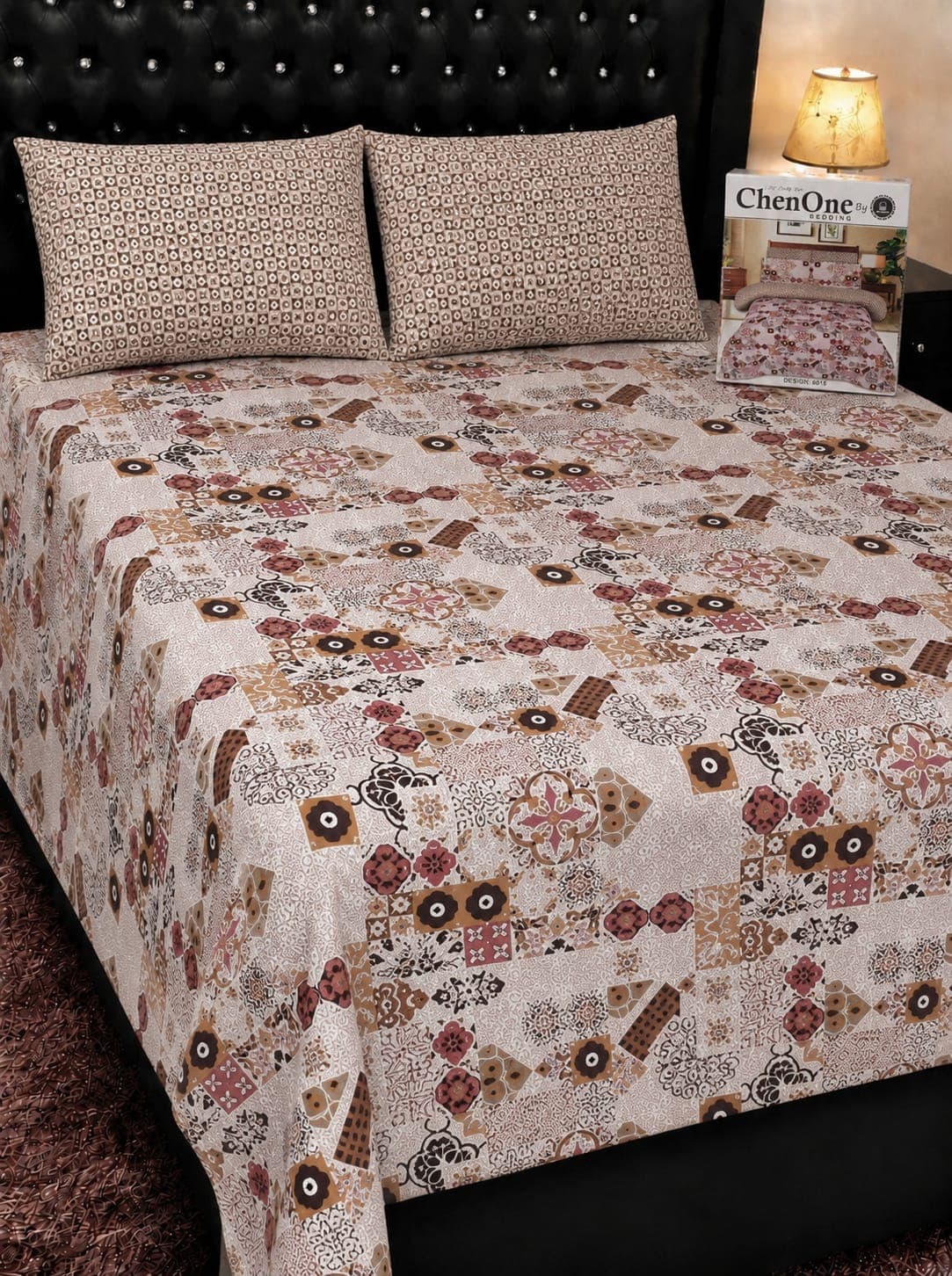 ChenOne Beige Mandala Tile Cotton Bedsheet Set