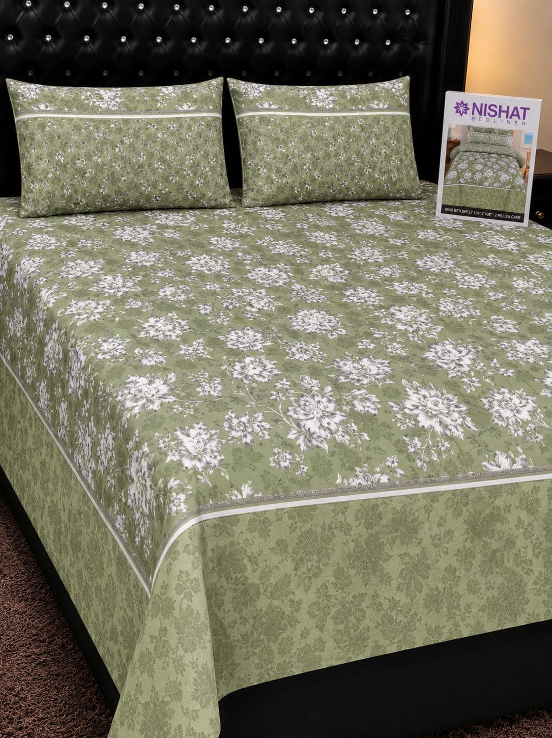 Nishat Linen Olive Damask Cotton Bedsheet Set