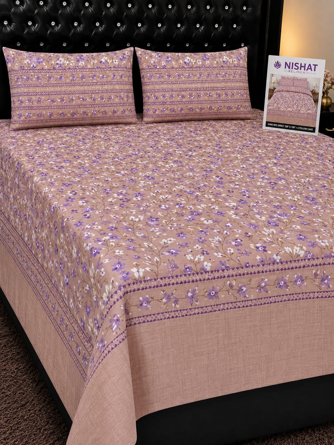 Nishat Linen Dusty Pink Floral Bedsheet Set