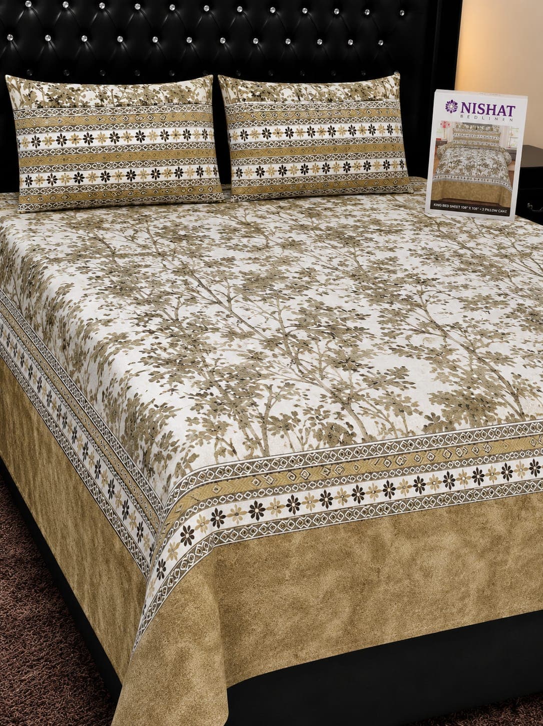 Nishat Linen Beige Forest Cotton Bedsheet Set