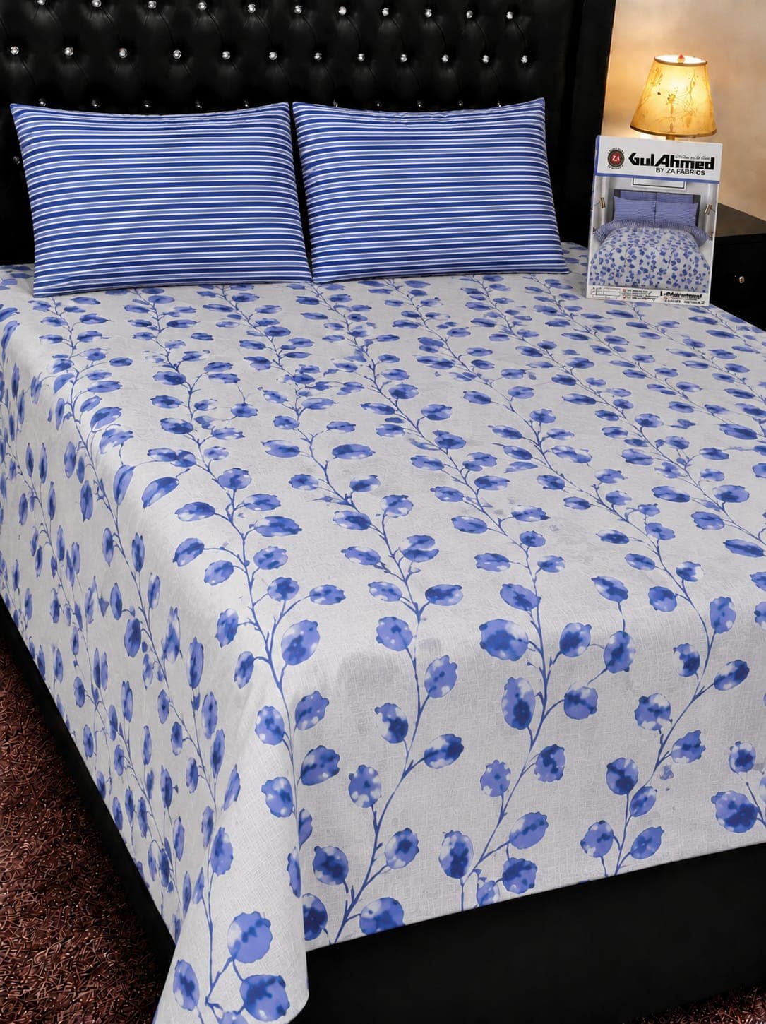 Gul Ahmed Sky Blue Leaf Cotton Bedsheet Set