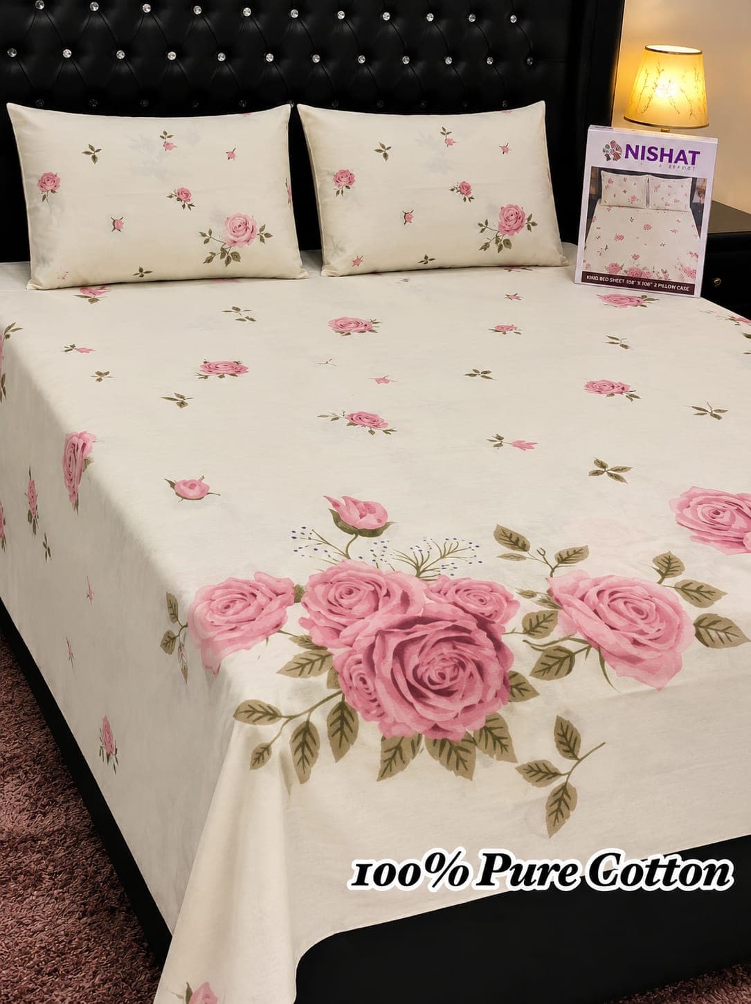 Nishat Linen Ivory Rose Cotton Bedsheet Set