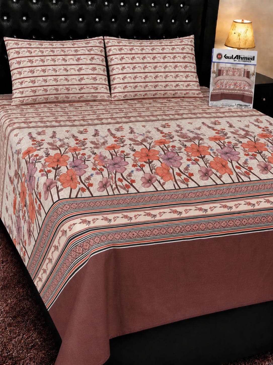 Gul Ahmed Maroon Hibiscus Cotton Bedsheet Set