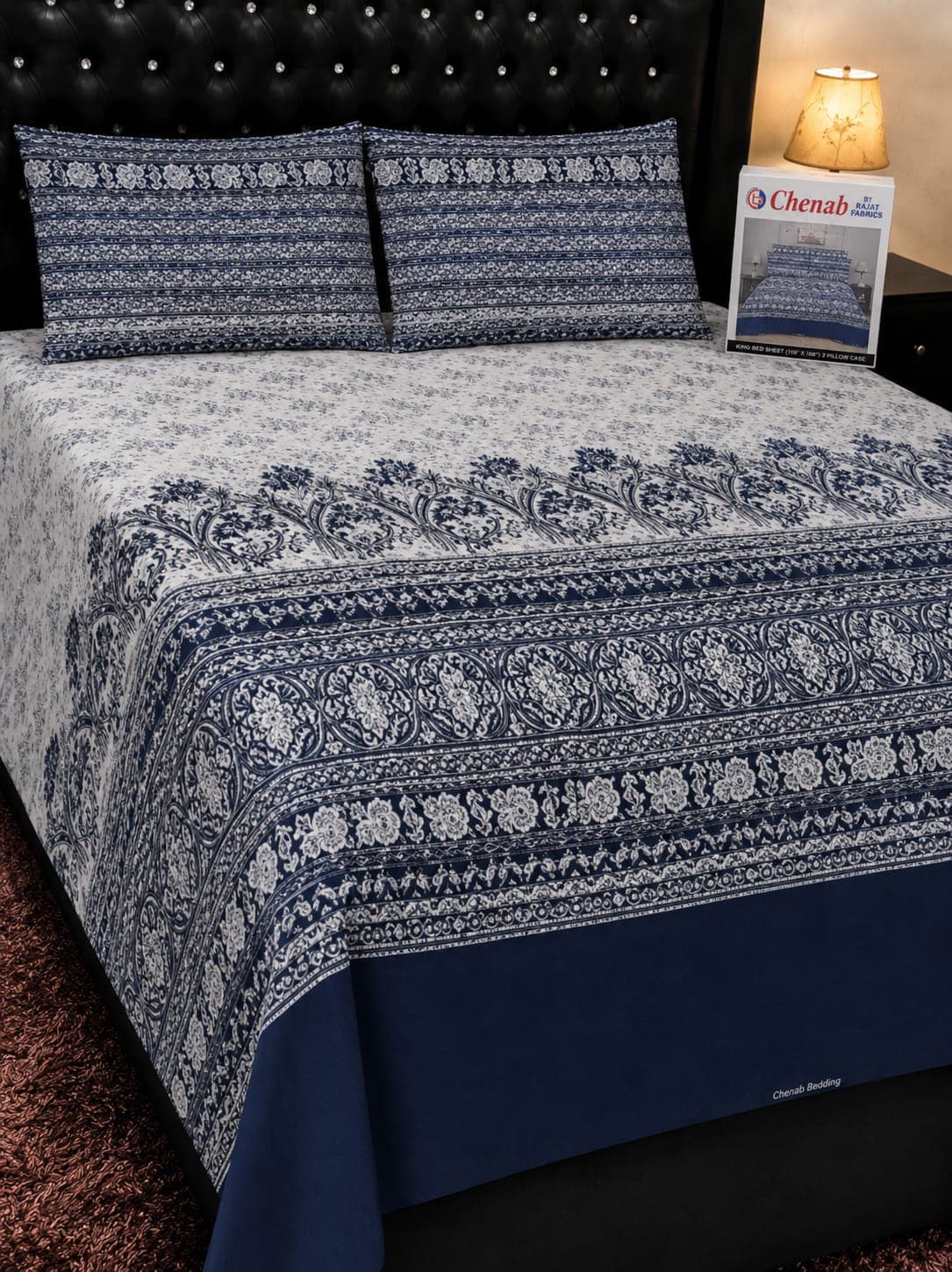 Chenab Fabrics Navy Mandala Cotton Bedsheet Set