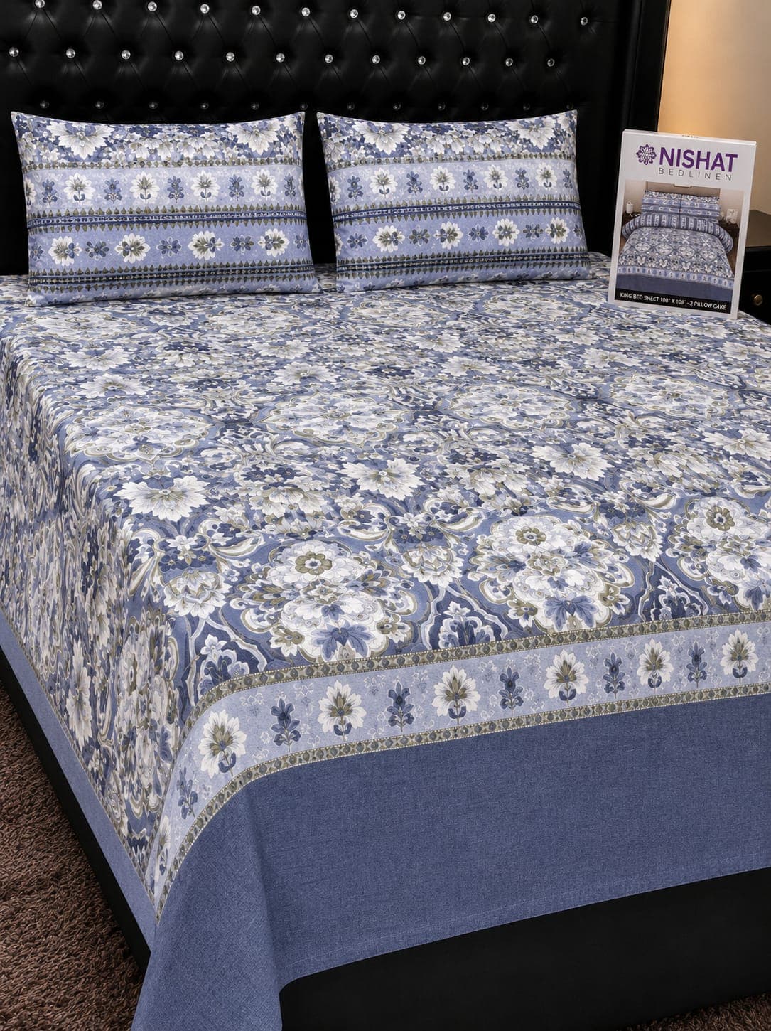 Nishat Linen Blue Medallion Cotton Bedsheet Set