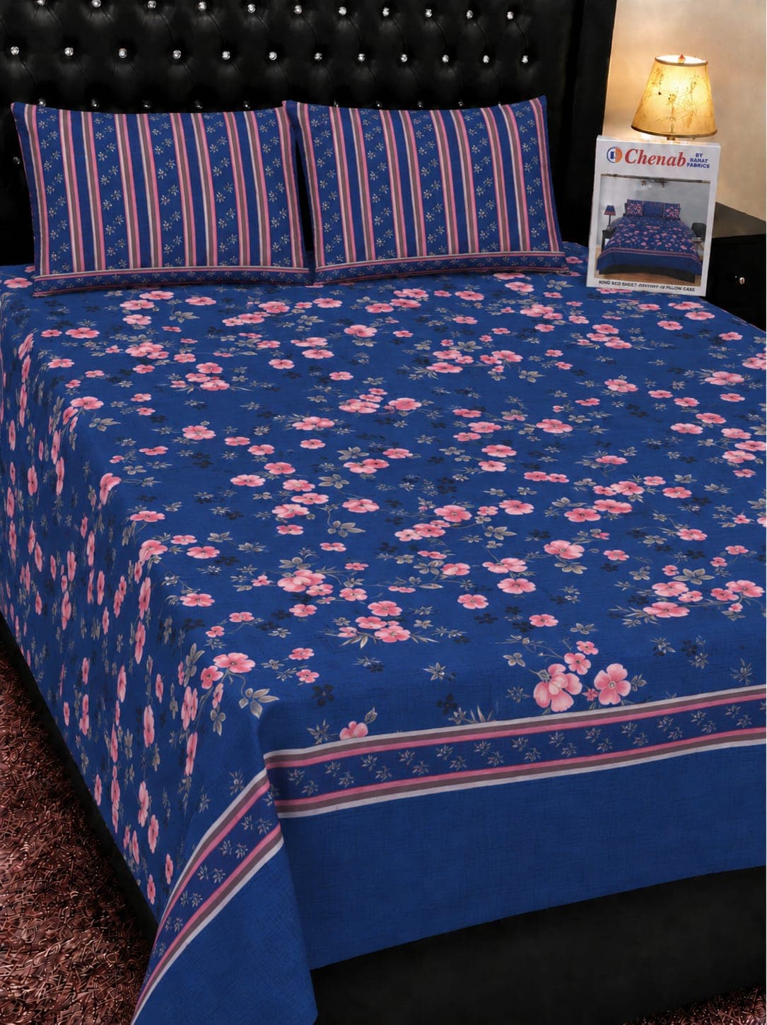 Chenab Fabrics Blue Blossom Cotton Bedsheet Set