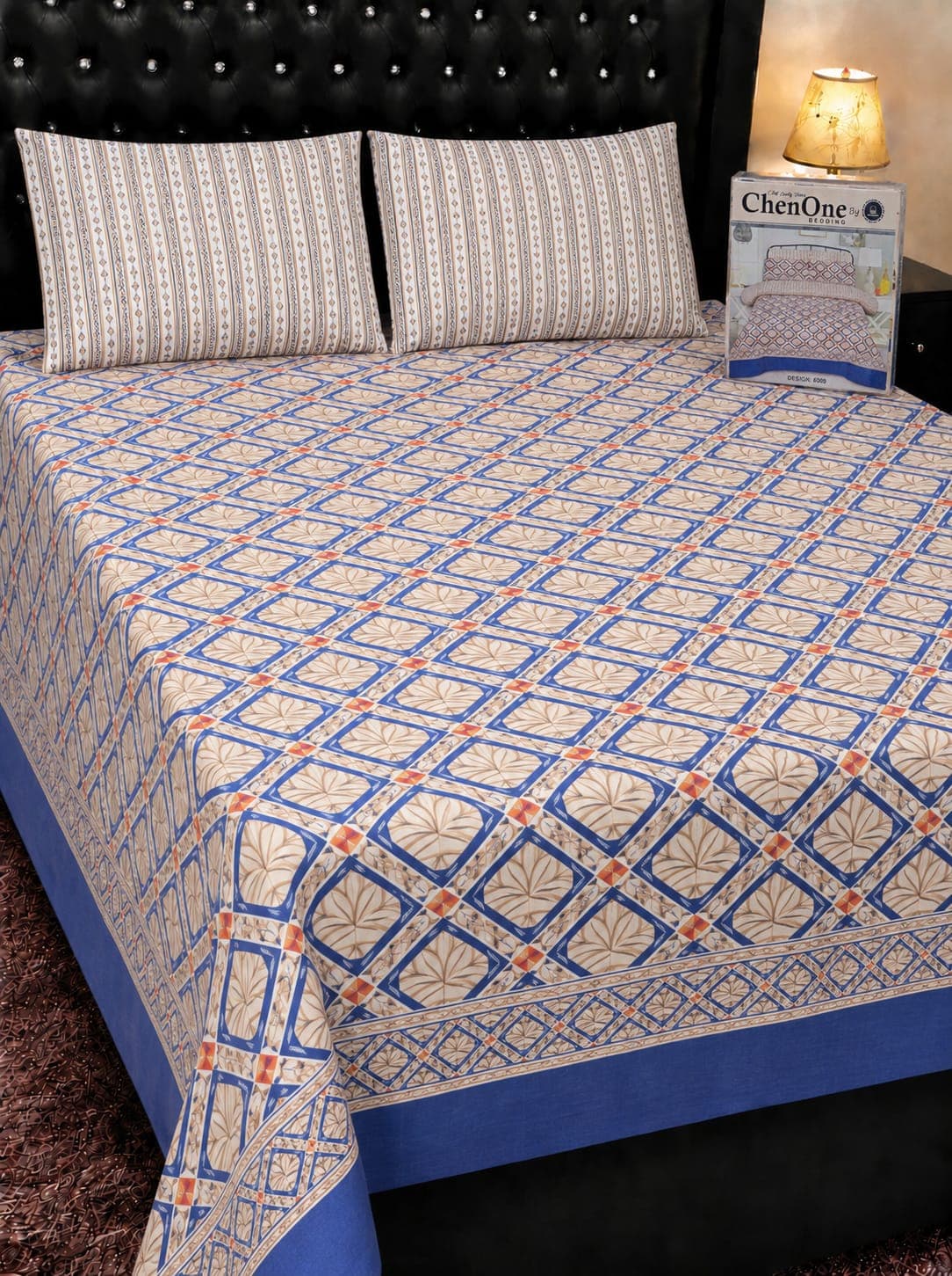 ChenOne Blue Tan Grid Cotton Bedsheet Set