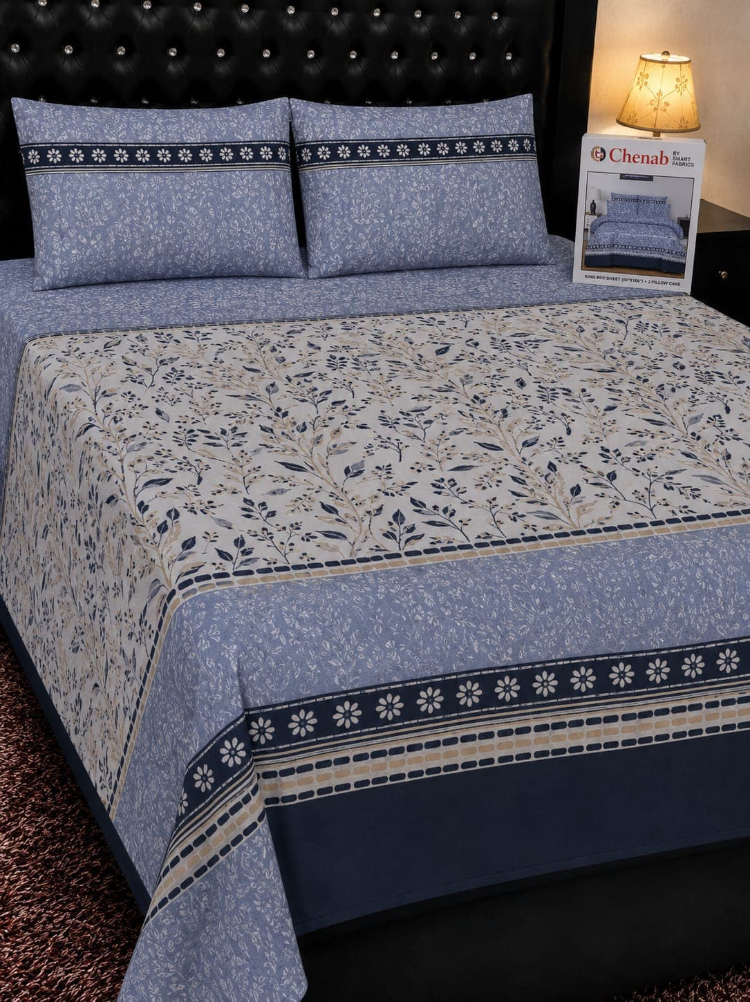 Chenab Fabrics Slate Blue Cotton Bedsheet Set
