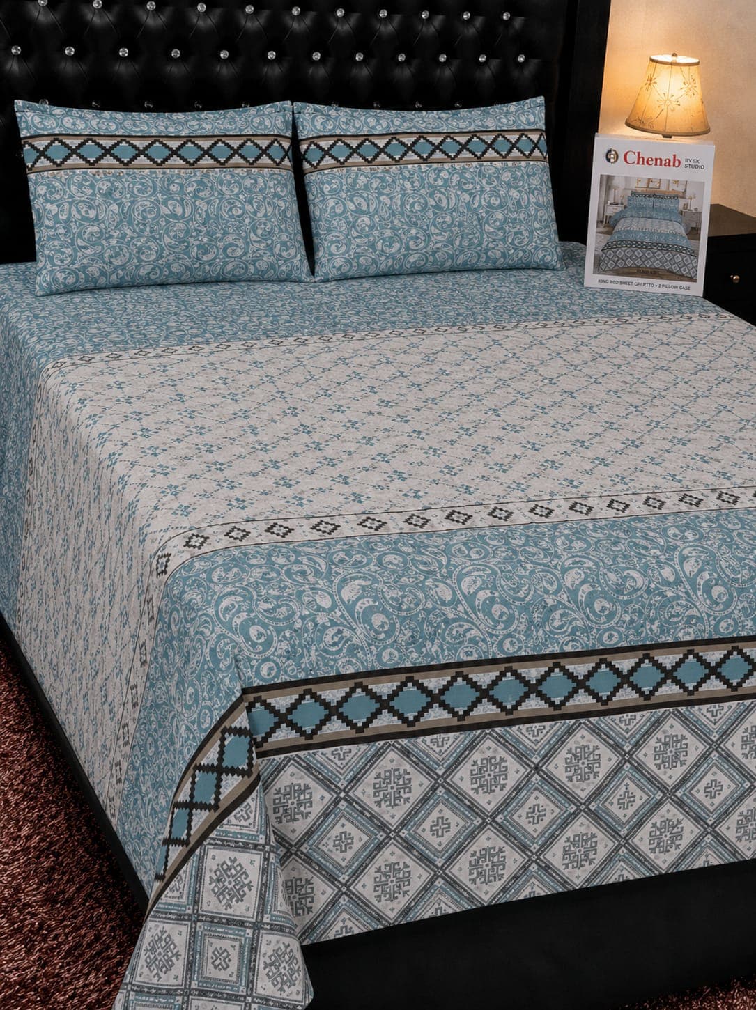 Chenab Studio Aqua Paisley Cotton Bedsheet Set
