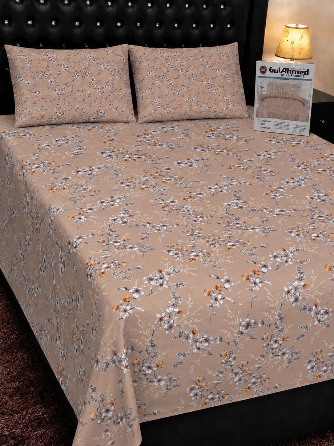 Gul Ahmed Taupe Wildflower Cotton Bedsheet Set
